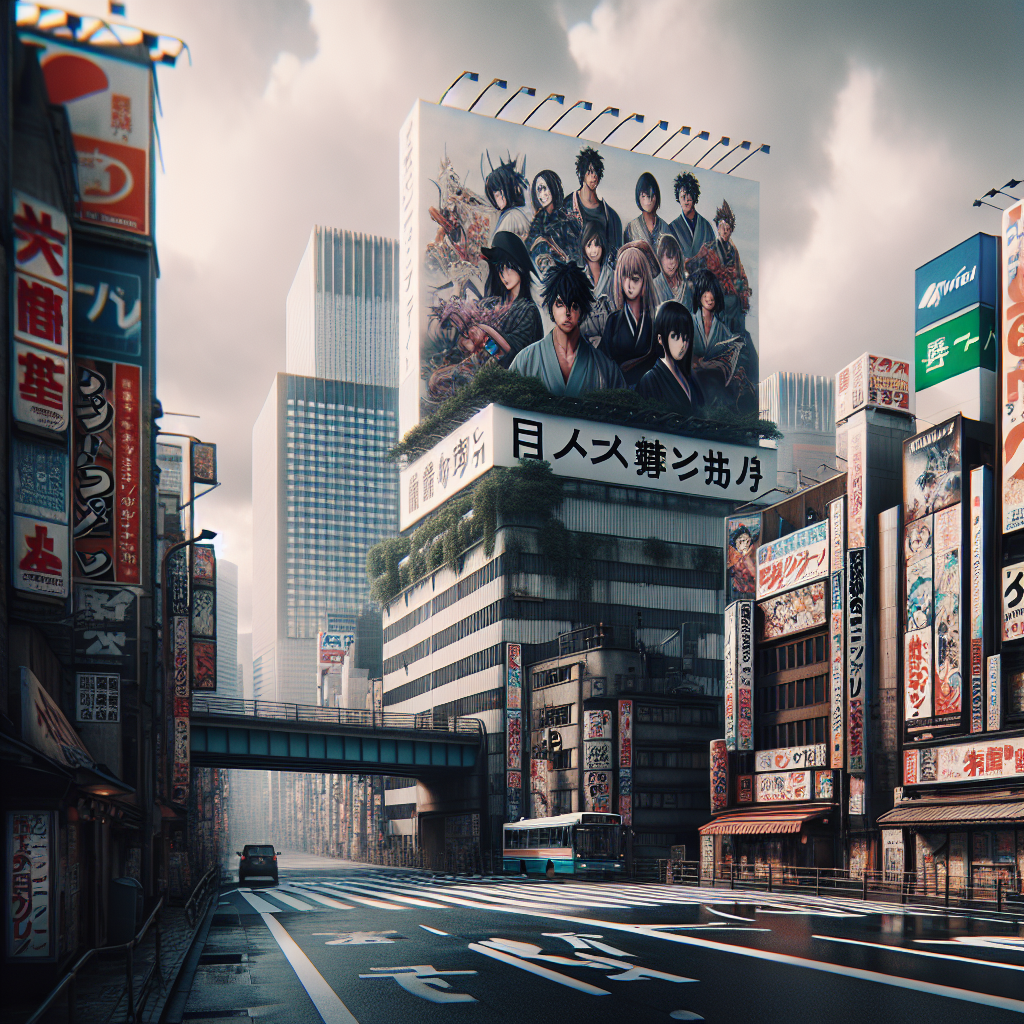 Paysage urbain au Japon avec des illustrations de manga