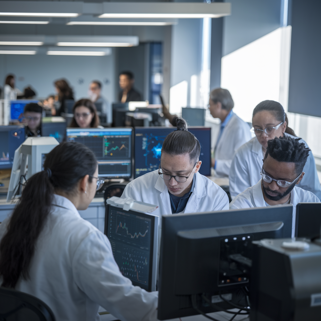 Chercheurs en IA travaillant dans un laboratoire.
