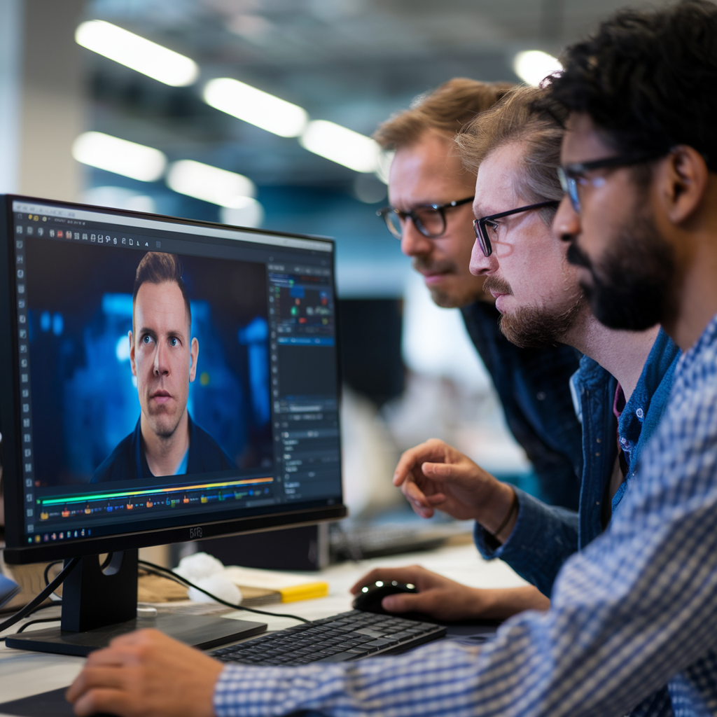 Vidéo deepfake en cours de création sur un écran d'ordinateur