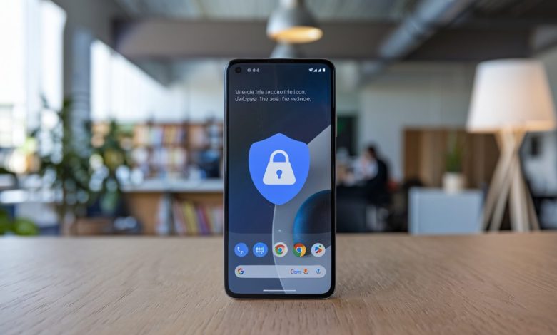Google Pixel avec une icône d'avertissement de sécurité.